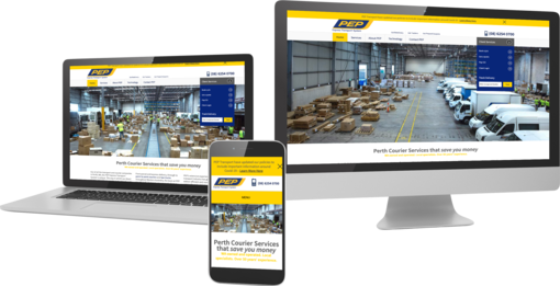 Pep company wordpress website displayed on multiple devices to show responsiveness