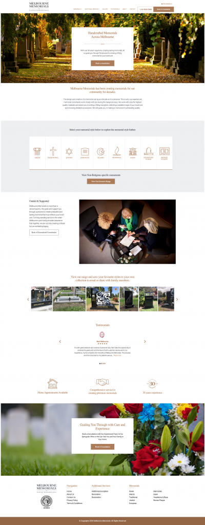 melbourne memorials company WordPress website folio screenshot