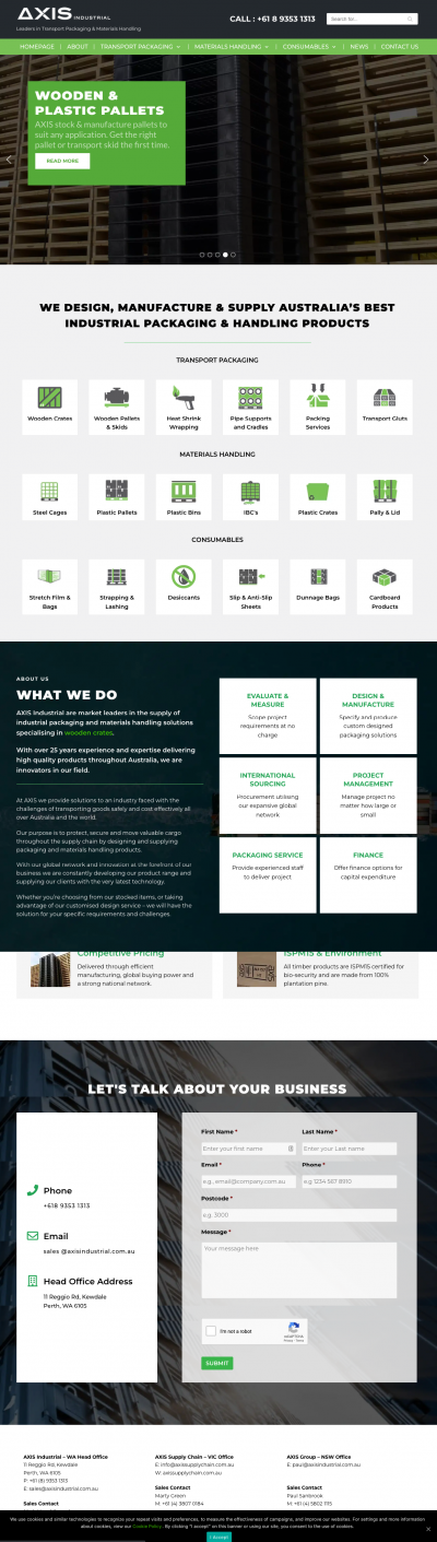 Axis Industrial company WordPress website folio screenshot